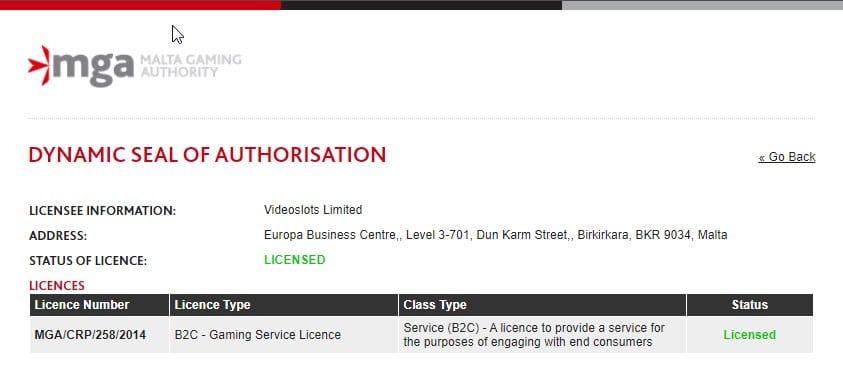 videoslots_license