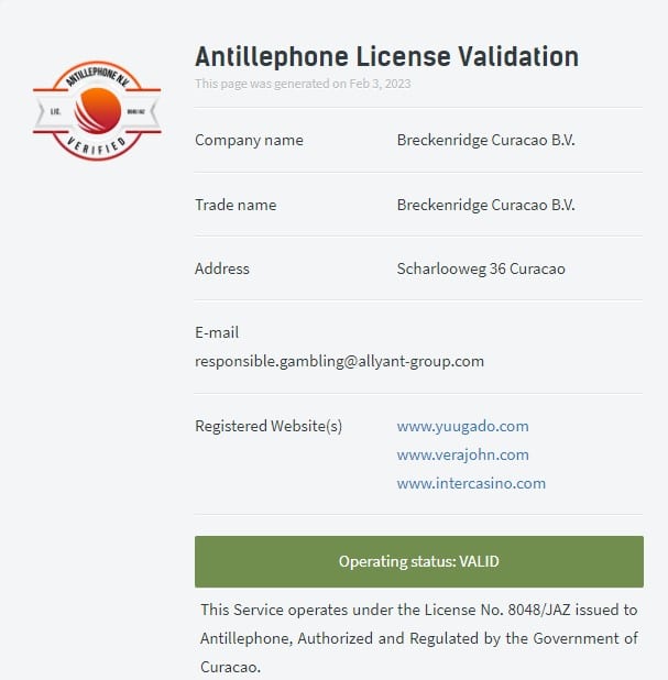 InterCasino カジノ ライセンス