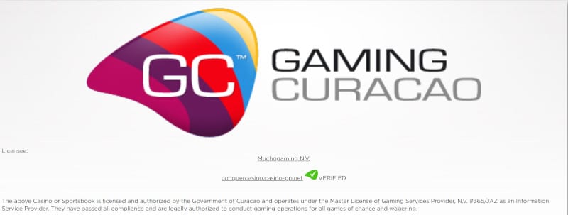 Conquer Casino ライセンス