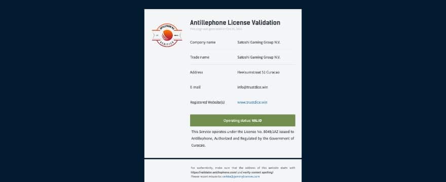 trust dice license